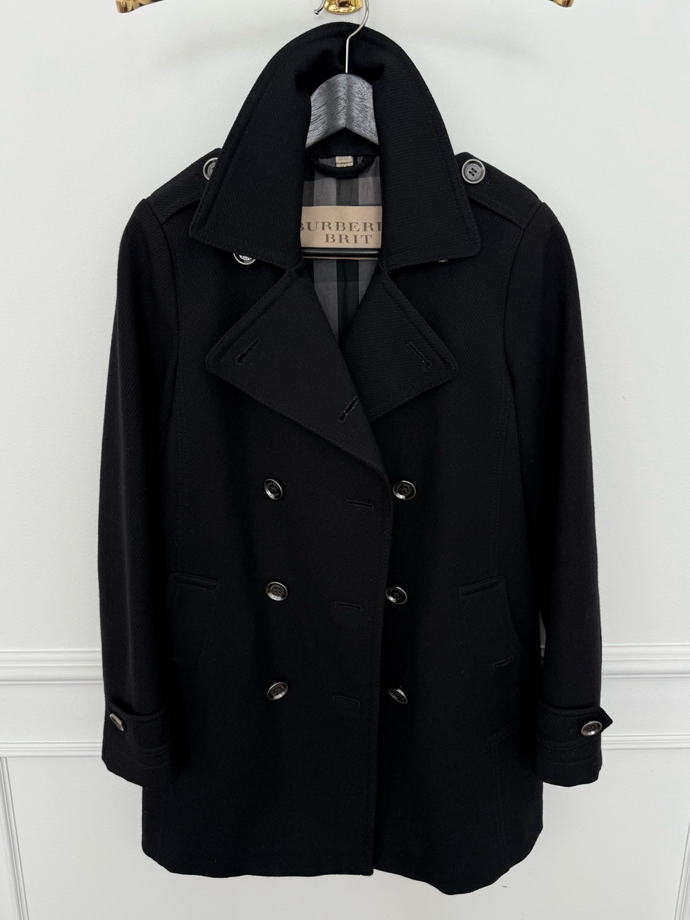 Burberry Women's Black Double-Breasted Peacoat XXS